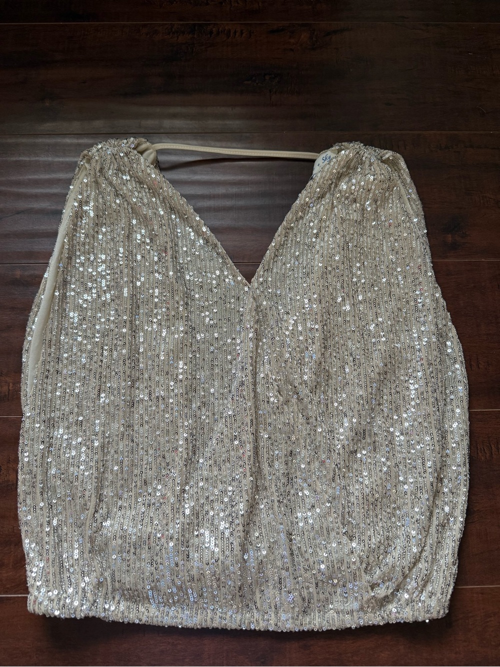 She + Sky Strapless Sequin Top in Champagne